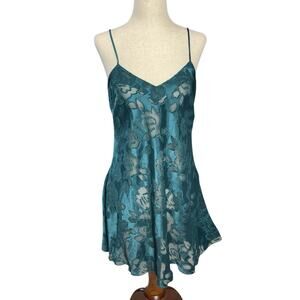 Victoria’s Secret Floral Sheer Slip Mini Babydoll Dress Lace Back Satin Bow Vtg